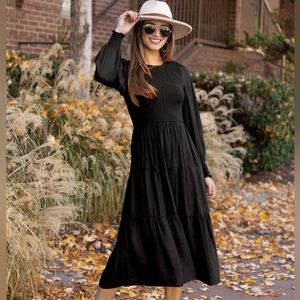 Black Balloon Sleeve Midi Dress (New, never worn!)